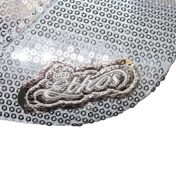 Silver Bling Sequin Fleur De Lis Trucker Mesh Adjustable Baseball Hat NOLA Cap - Picture 9 of 12